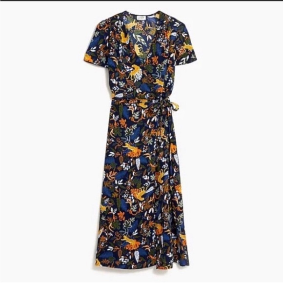J. Crew 🐆 Drapey Wrap Dress Jungle Animal Print - Picture 2 of 11